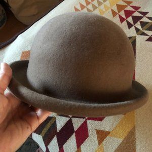 80s/90s Vintage Bowler Hat - 100% Wool in Taupe